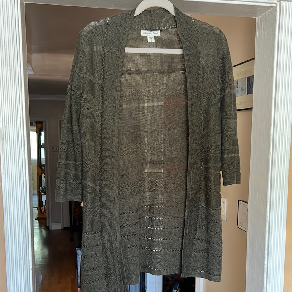 Coldwater Creek Green Cardigan Lightweight Open Front (excellent condition)